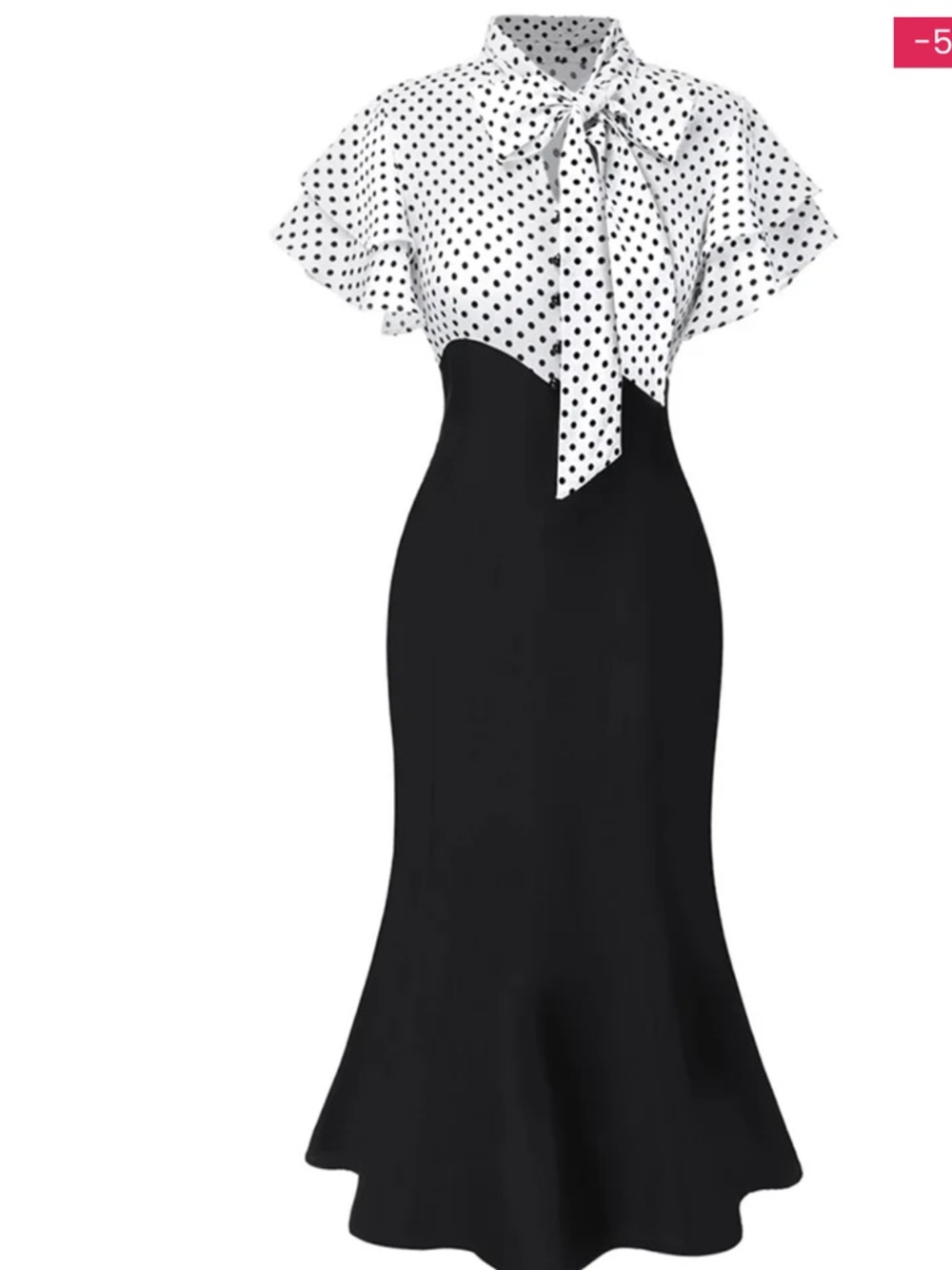 Black 1930s Dots Tie Neck Mermaid Dress new 🆕